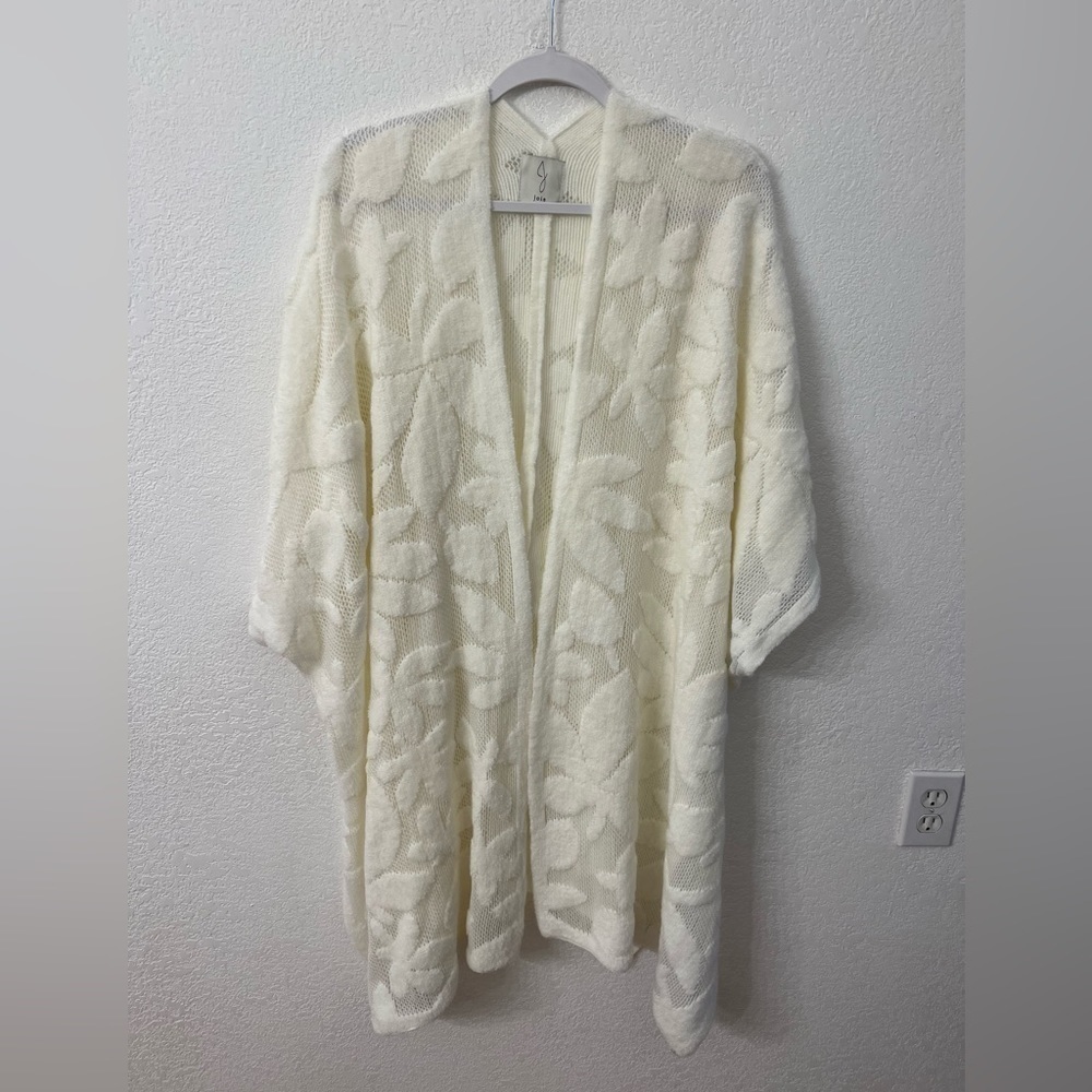 Joie open front white floral knit Bellmy cardigan womens one size